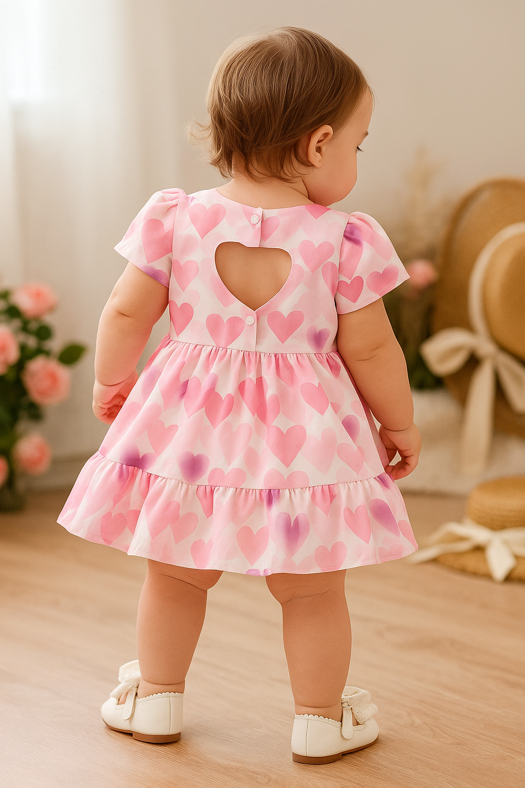 SHEIN Baby Heart Print Ruffle Hem Dress