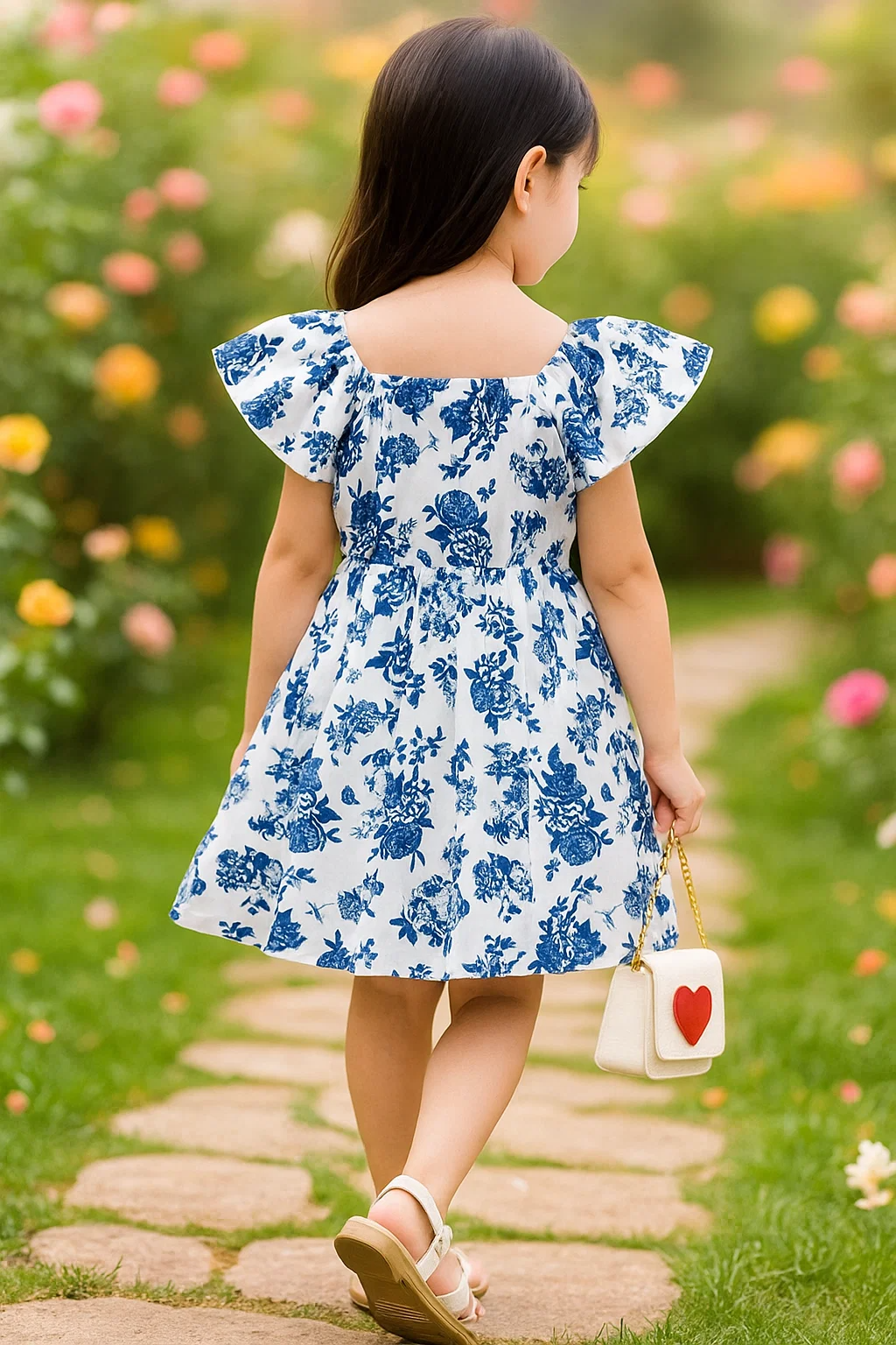 SHEIN Toddler Girls Floral Print Butterfly Sleeve Dress