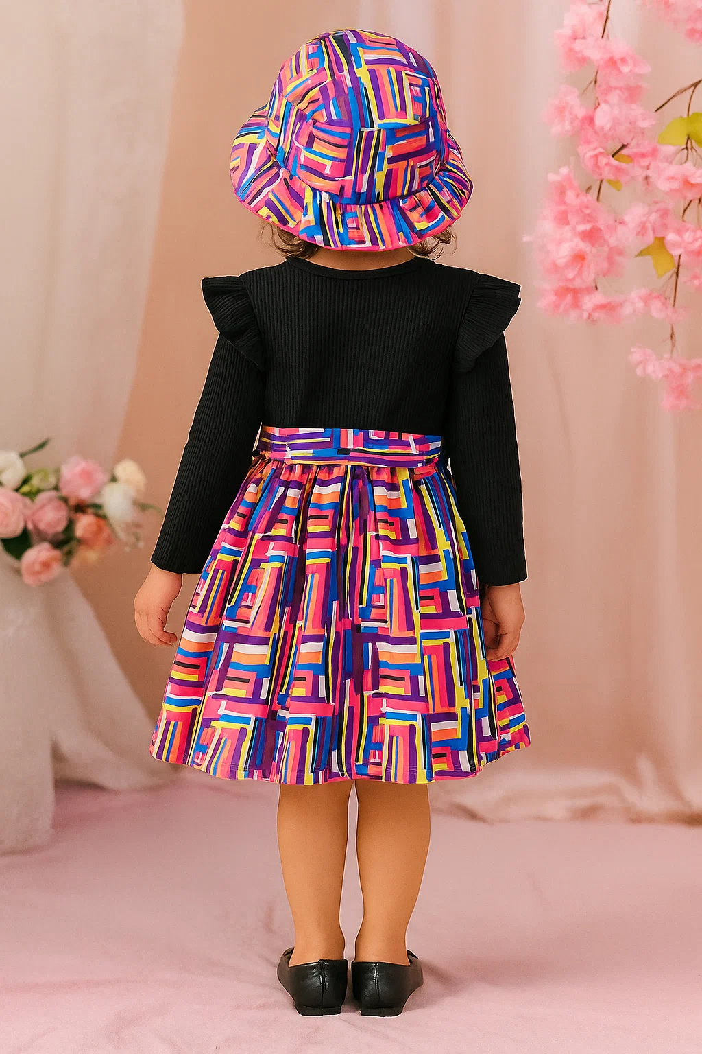 SHEIN Young Girl Letter Graphic Ruffle Trim Dress & Hat