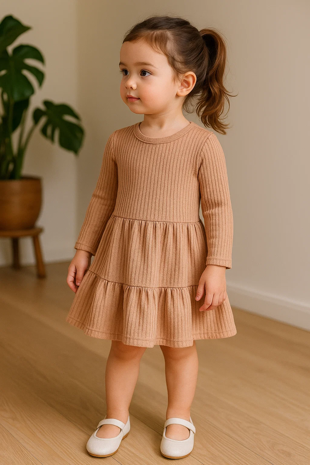 Toddler Girls Ribbed Knit Ruffle Hem Dress