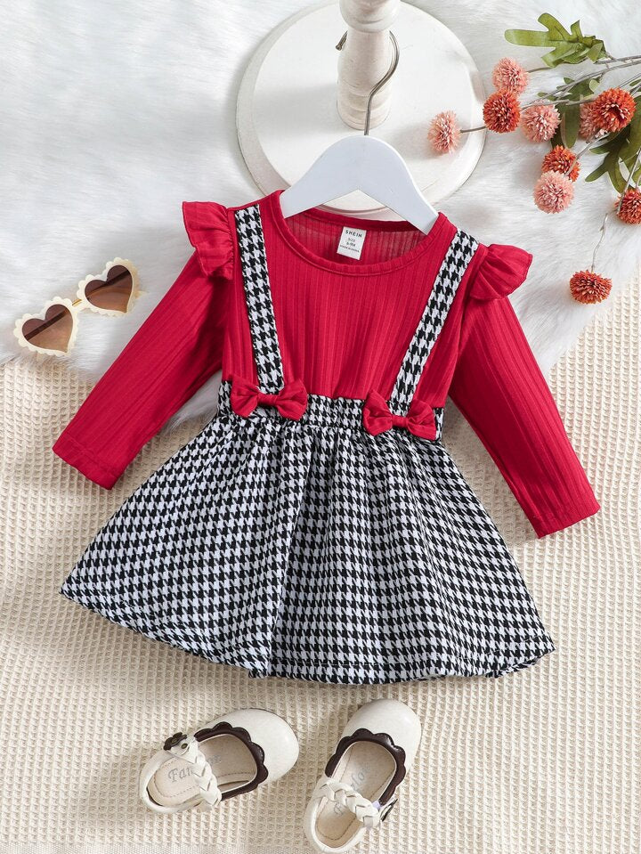 SHEIN baby ruffle trim bow front 2 in 1 dress