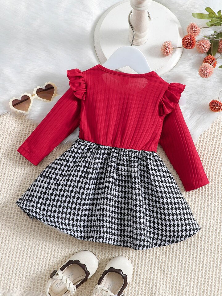 SHEIN baby ruffle trim bow front 2 in 1 dress