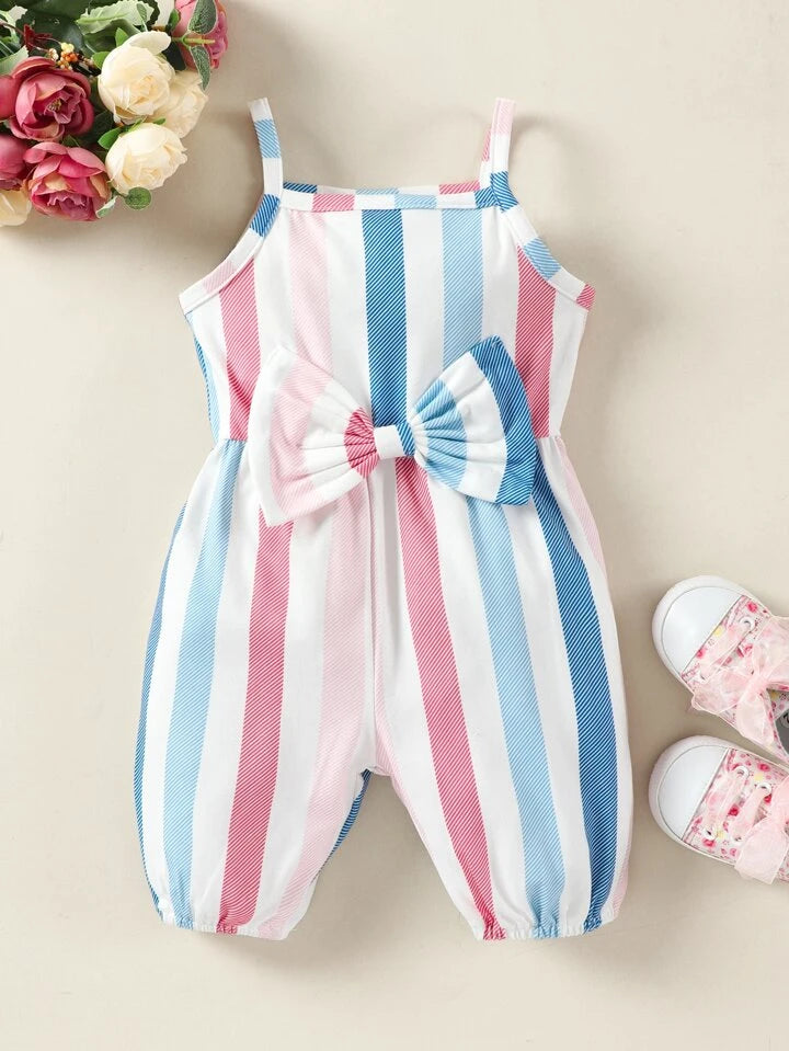 SHEIN Baby Striped Bow Cami Jumpsuit