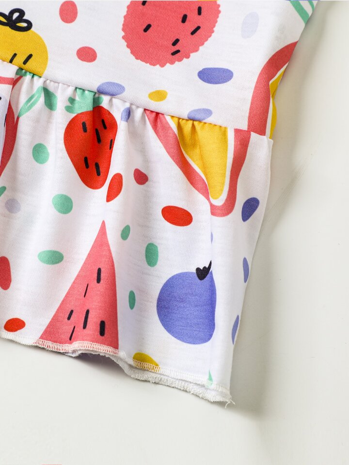 Toddler Girls Fruit Print Ruffle Hem Dress