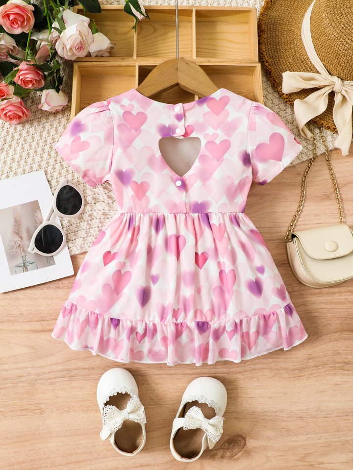 SHEIN Baby Heart Print Ruffle Hem Dress