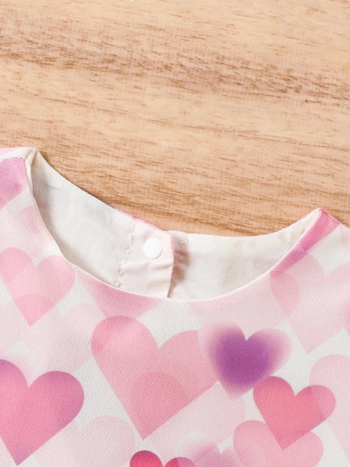 SHEIN Baby Heart Print Ruffle Hem Dress