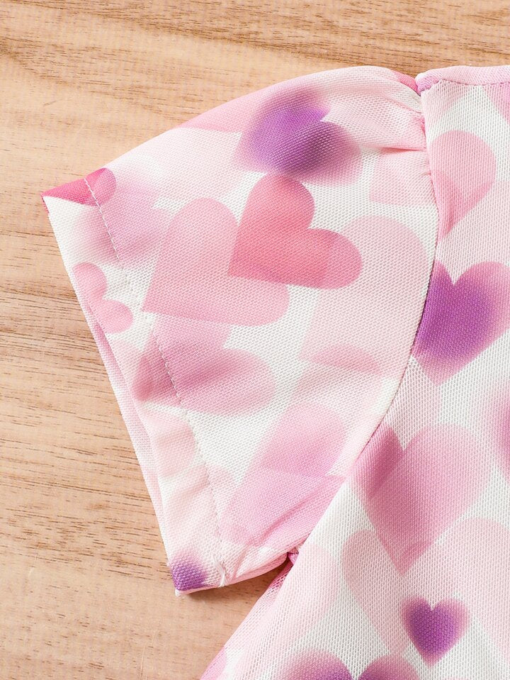 SHEIN Baby Heart Print Ruffle Hem Dress