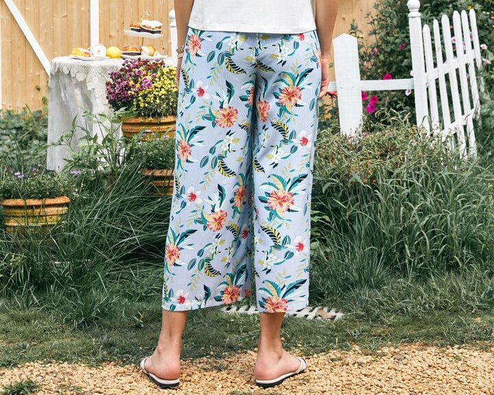SHEIN Maternity Potted Plants Print Tropical Belted Palazzo Pants