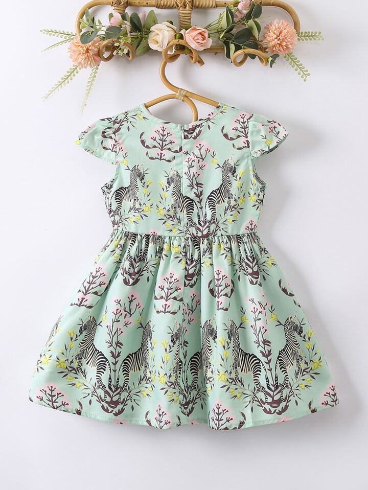 SHEIN Toddler Girls Floral & Zebra Print Bow Front Dress