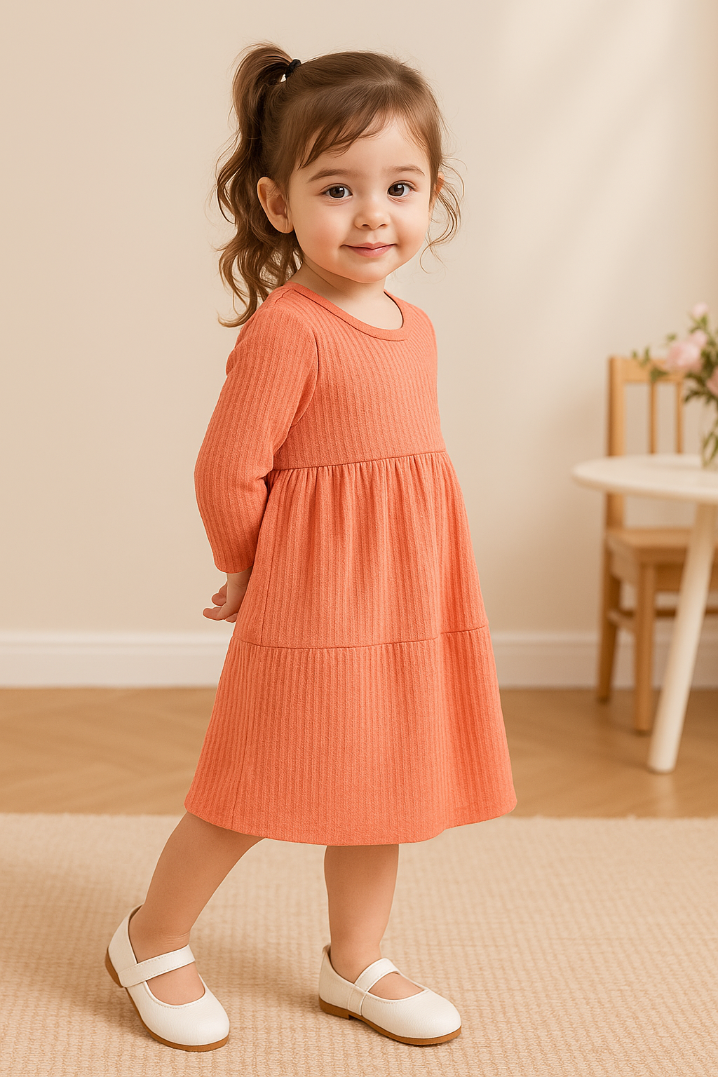 SHEIN peach Baby Girls' Sweet & Soft A-Line Dress
