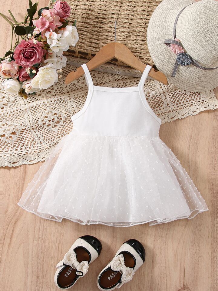 Baby Dobby Mesh Overlay Cami Dress