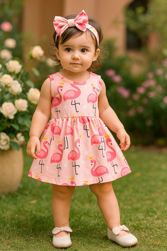 SHEIN Baby Flamingo & Star Print Dress