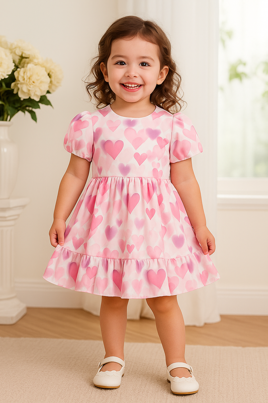 SHEIN Baby Heart Print Ruffle Hem Dress