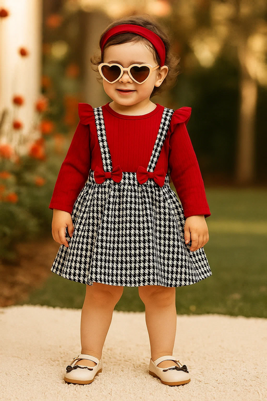 SHEIN baby ruffle trim bow front 2 in 1 dress
