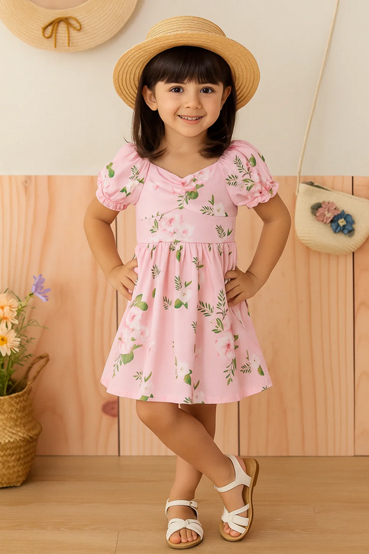 SHEIN Young Girl Floral Print Puff Sleeve Dress