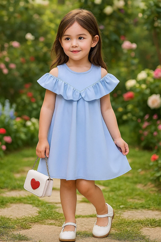 SHEIN Toddler Girls Cold Shoulder Ruffle Trim Dress