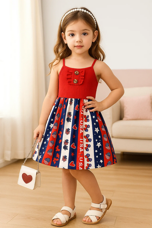 SHEIN Toddler Girls Heart & Americana Floral Print Ruffle Dress