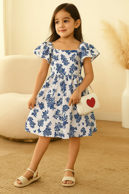 SHEIN Toddler Girls Floral Print Butterfly Sleeve Dress