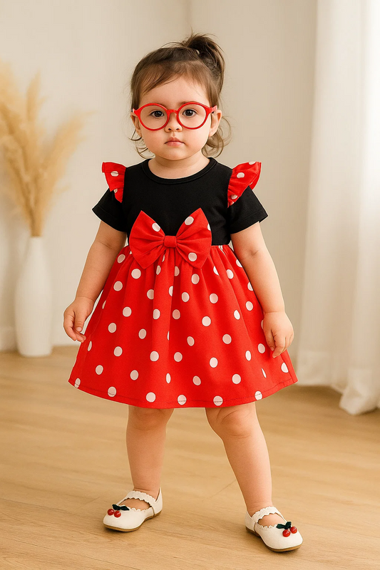 SHEIN Baby Polka Dot Ruffle Trim Bow Front Dress