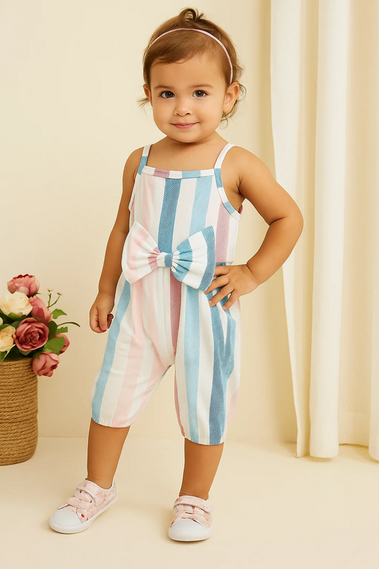 SHEIN Baby Striped Bow Cami Jumpsuit