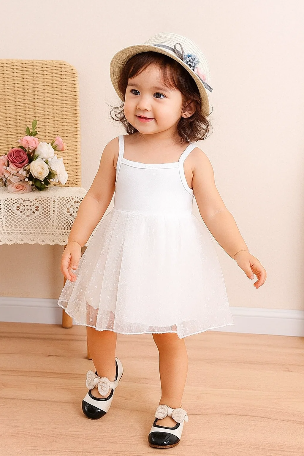 Baby Dobby Mesh Overlay Cami Dress
