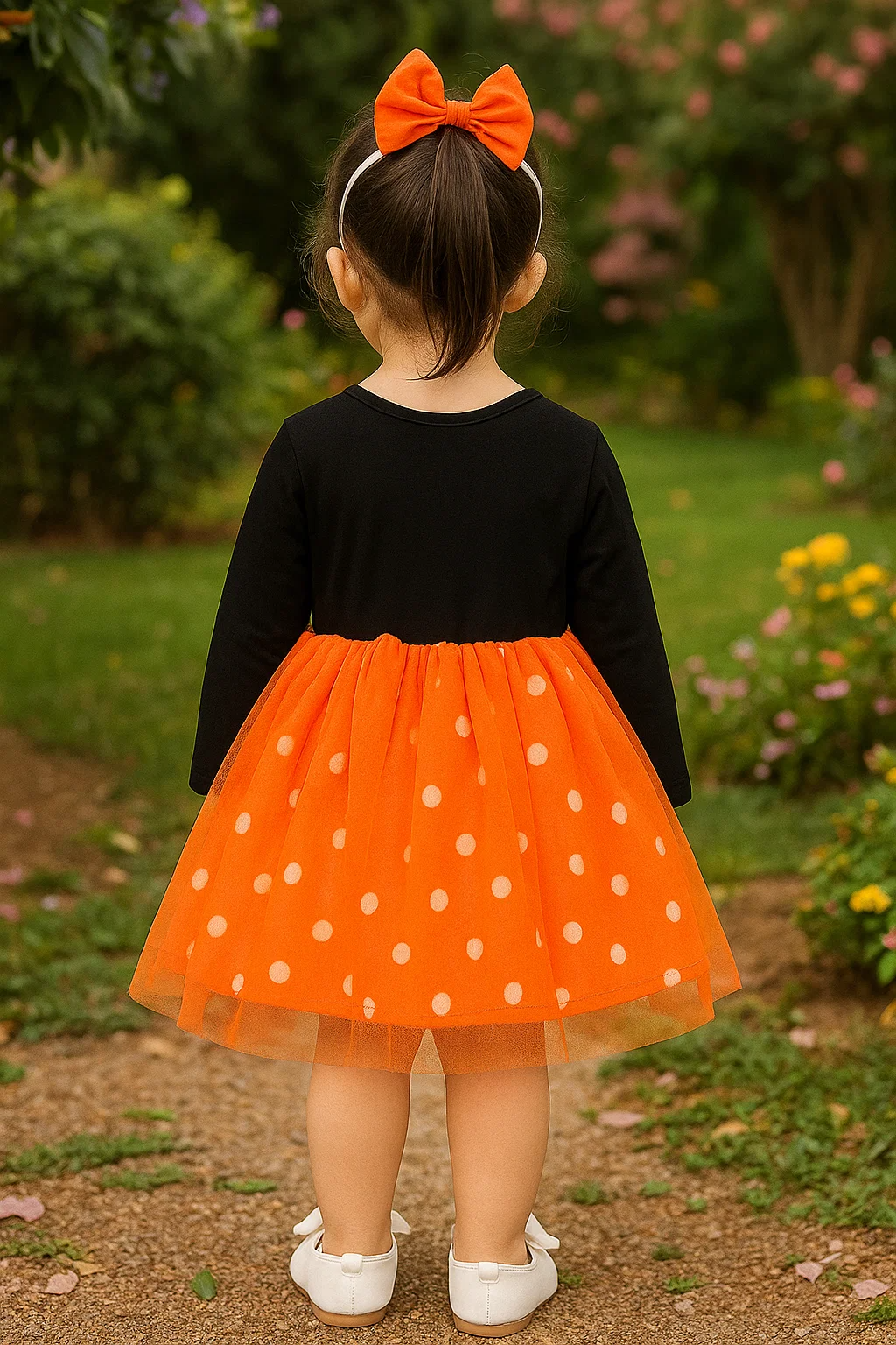 SHEIN Baby Polka Dot Cat Print Mesh Hem Dress