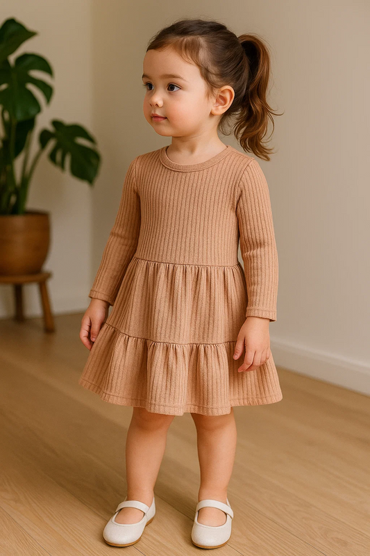 Toddler Girls Ribbed Knit Ruffle Hem Dress