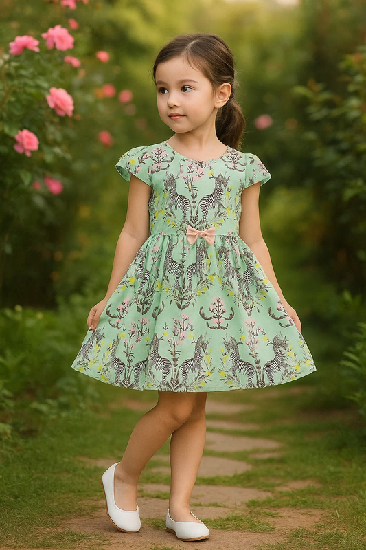 SHEIN Toddler Girls Floral & Zebra Print Bow Front Dress