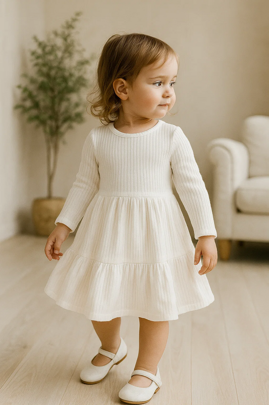 SHEIN White Baby Girls' Sweet & Soft A-Line Dress