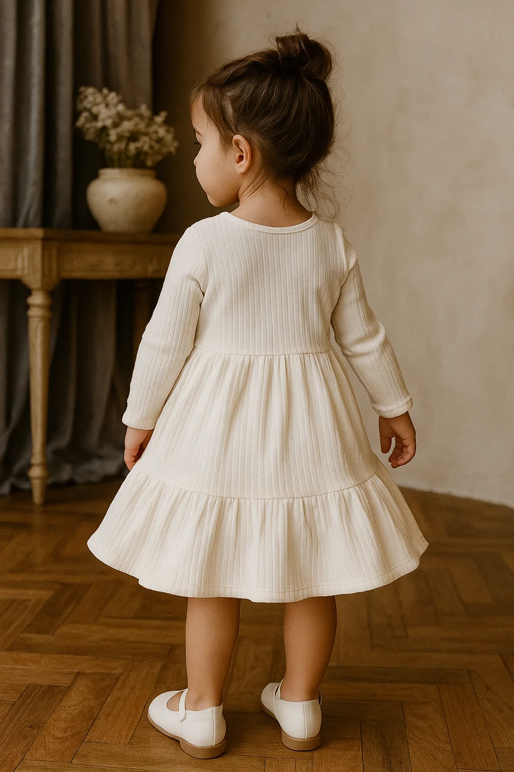 SHEIN White Baby Girls' Sweet & Soft A-Line Dress