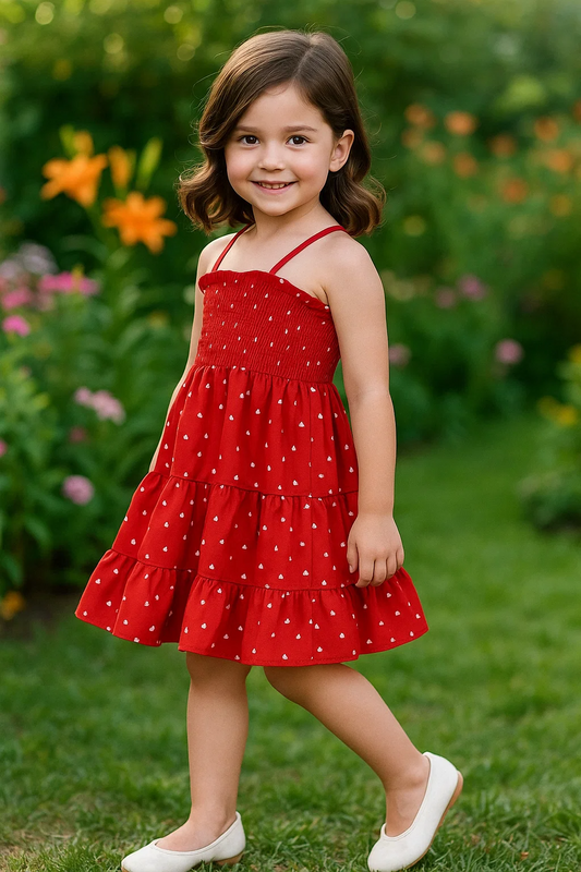 SHEIN Toddler Girls Confetti Heart Print Bow Front Ruffle Dress