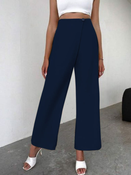 SHEIN Essnce Women Casual Blue Teacher Clothes Deadly Check High Waisted Wide Leg Pants