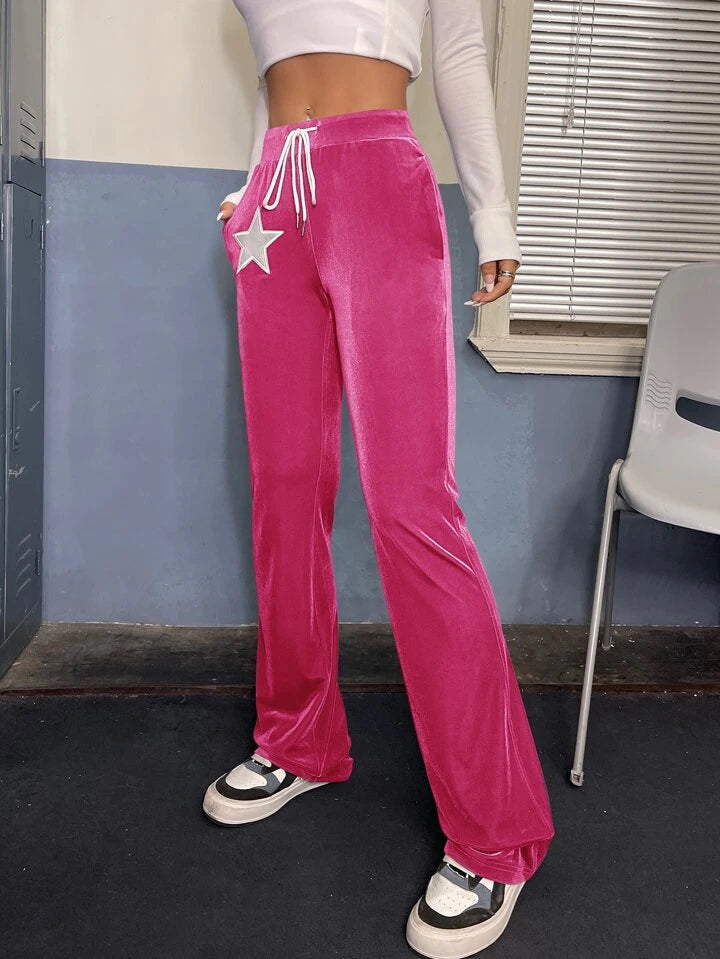 SHEIN Icon Star Patched Velvet Pants