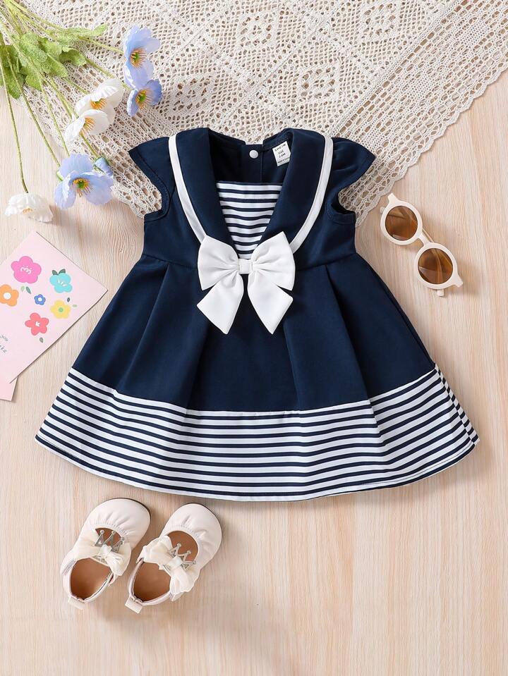 Shein Baby Striped Print Bow Dress