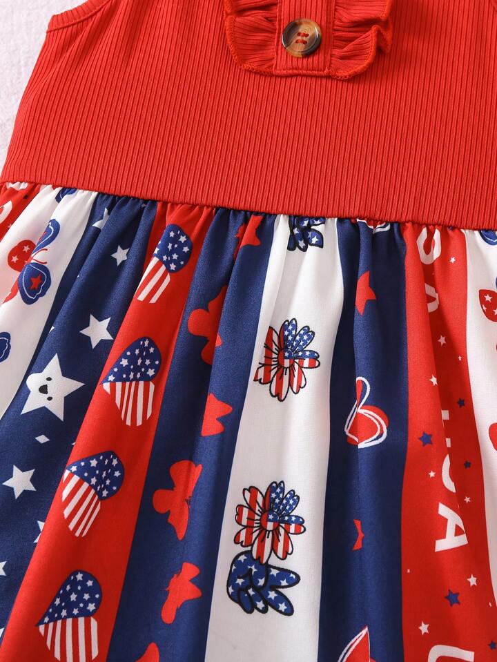 SHEIN Toddler Girls Heart & Americana Floral Print Ruffle Dress