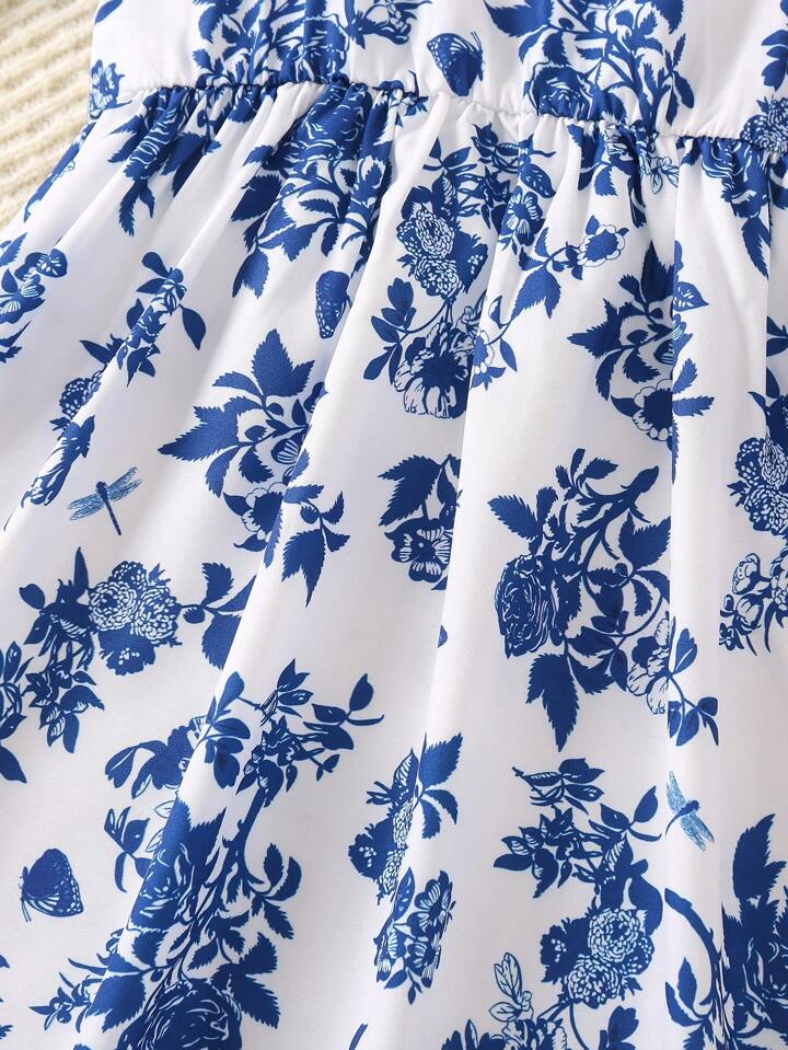 SHEIN Toddler Girls Floral Print Butterfly Sleeve Dress