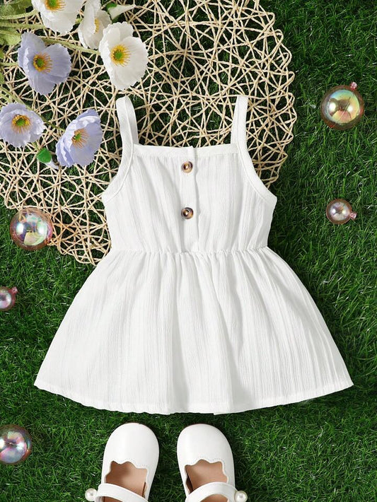 SHEIN White Baby Button Detail Cami Dress