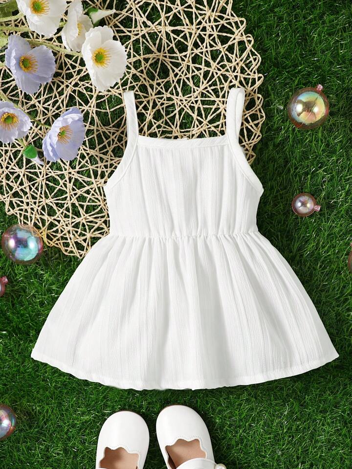 SHEIN White Baby Button Detail Cami Dress