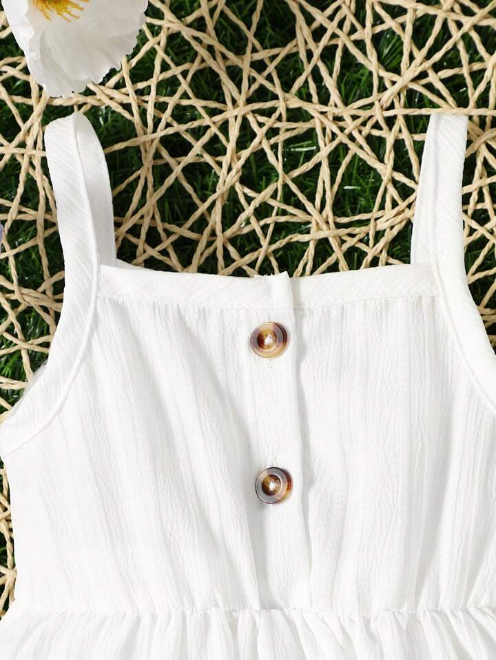SHEIN White Baby Button Detail Cami Dress