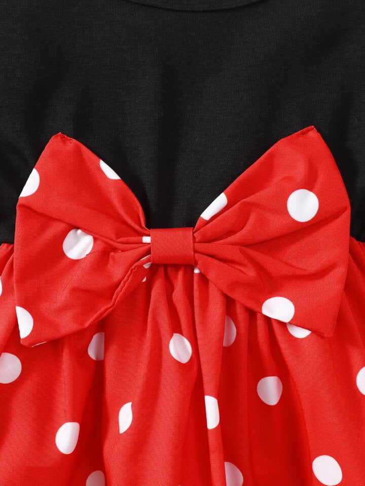SHEIN Baby Polka Dot Ruffle Trim Bow Front Dress