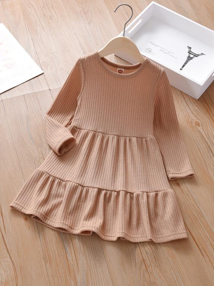 Toddler Girls Ribbed Knit Ruffle Hem Dress