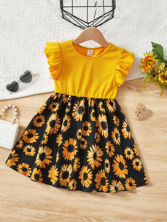 SHEIN Toddler Girls Floral Print Ruffle Trim Dress