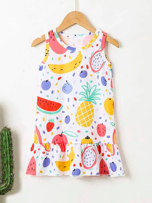 Toddler Girls Fruit Print Ruffle Hem Dress