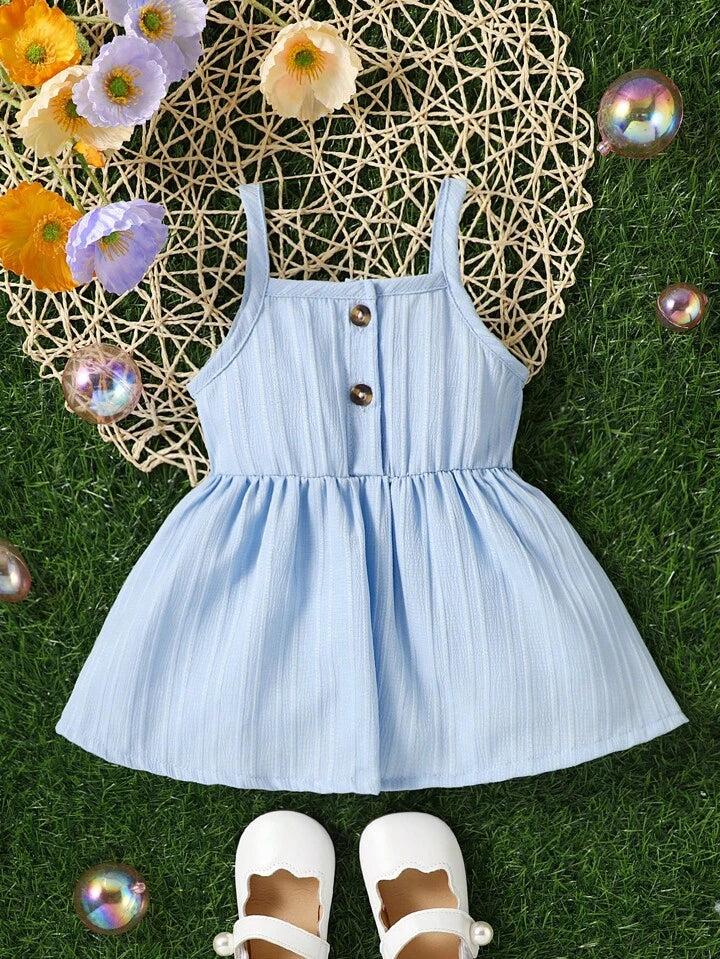 SHEIN Blue Baby Button Detail Cami Dress