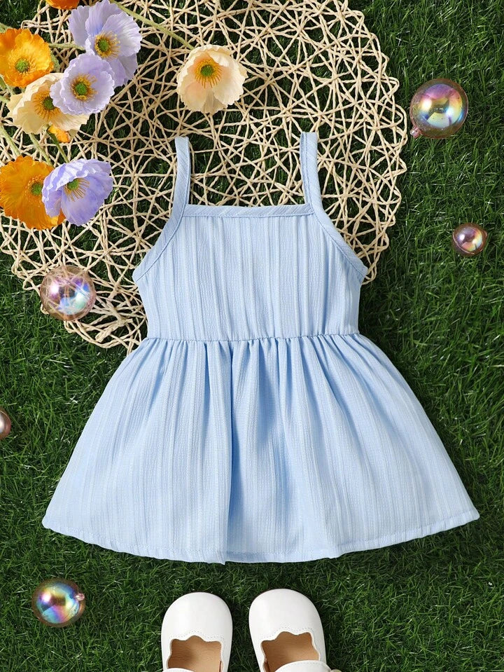 SHEIN Blue Baby Button Detail Cami Dress