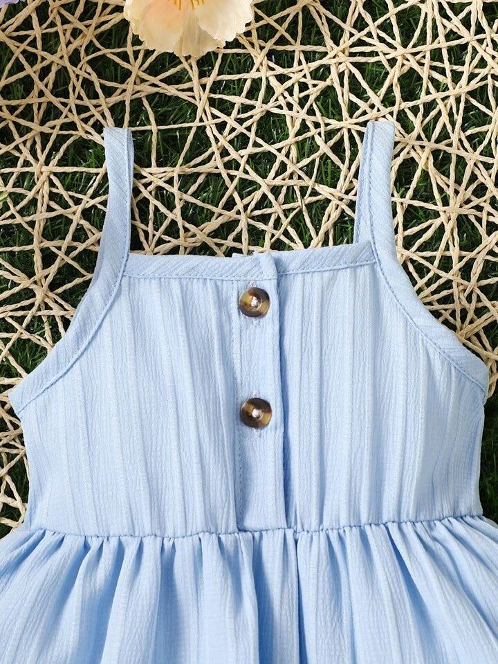 SHEIN Blue Baby Button Detail Cami Dress