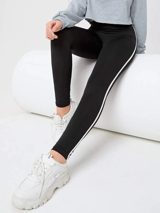 Women Striped Tape Side Leggings
