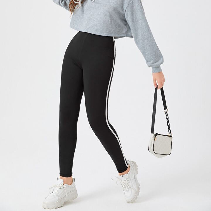 Women Striped Tape Side Leggings