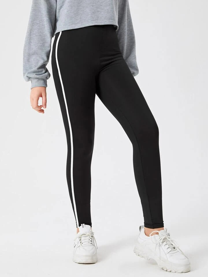 Women Striped Tape Side Leggings