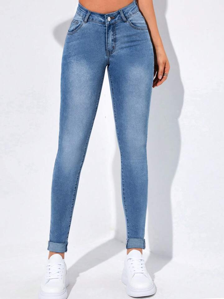 SHEIN EZwear Slant Pocket Skinny Jeans
